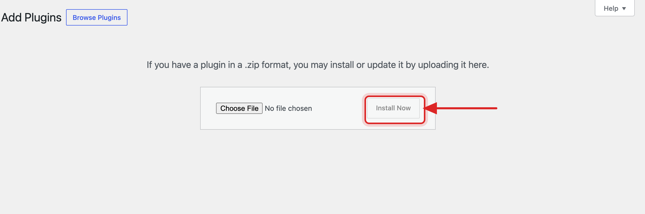 The WordPress Upload Plugin screen, where you choose the app-to-page.zip file and click Install Now.